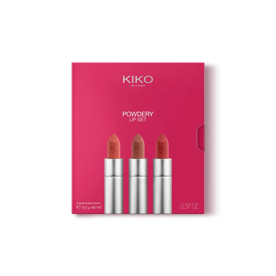 kiko-milano-powdery-lip-set-01-set-makeup-con-3-rossetti-powder-power-dal-finish image 1